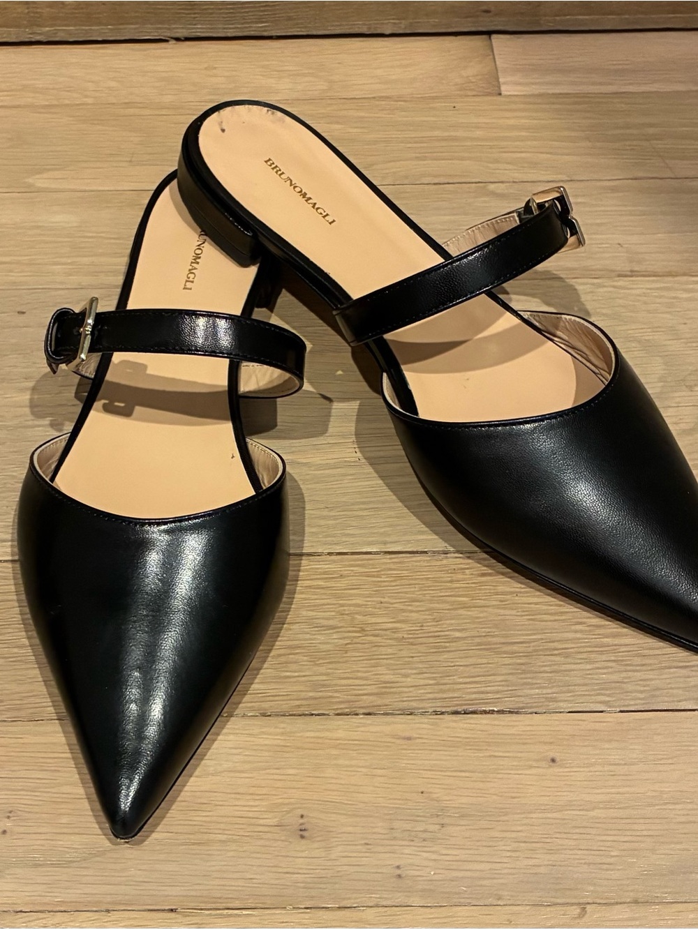 Bruno Magli Black Pointed Ballet Flat Leather Mule